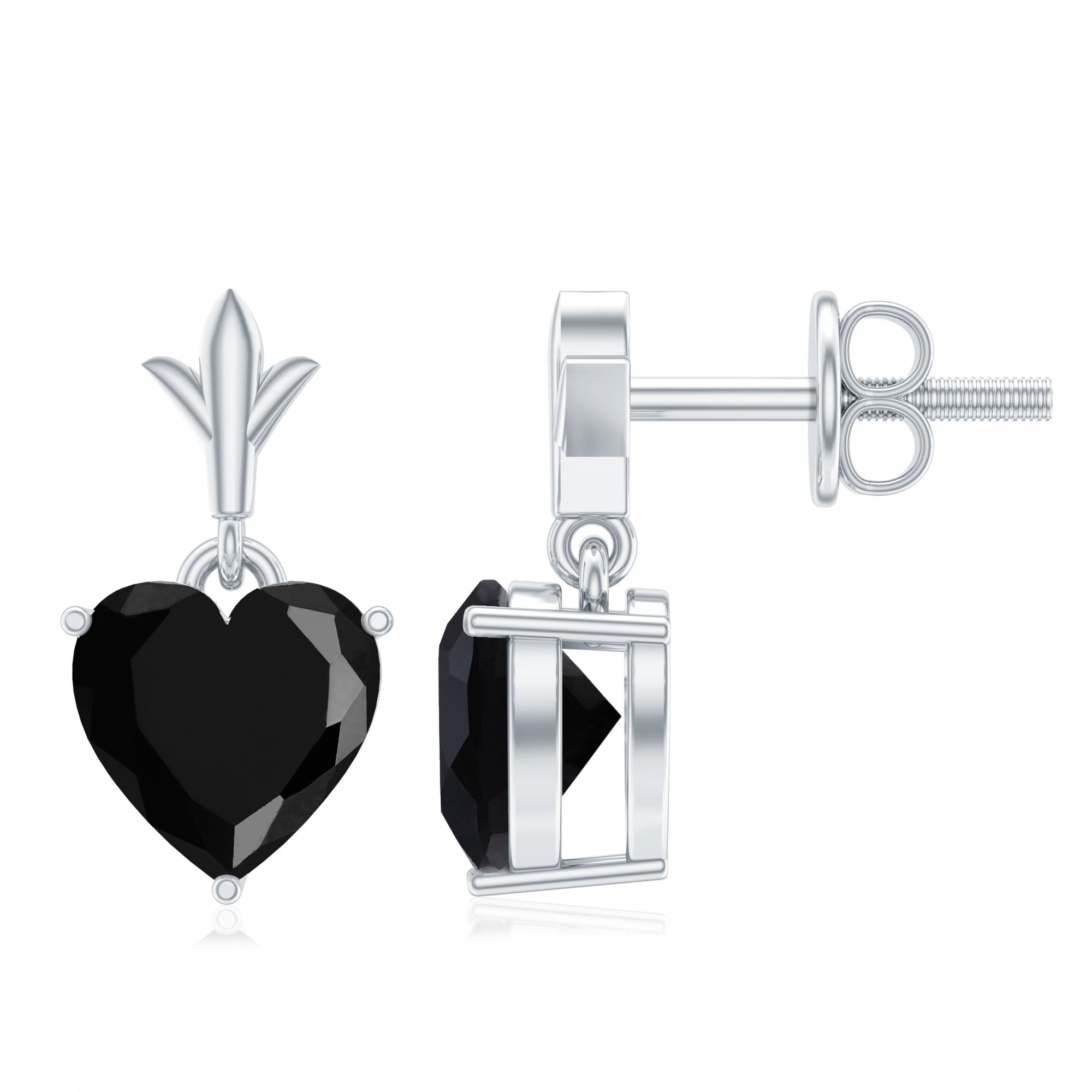 4 Carat Solitaire Black Onyx Heart Drop Earrings AAA - Rosec Jewels