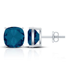 2.5 Carat Cushion Cut London Blue Topaz Stud Earrings AAA - Rosec Jewels