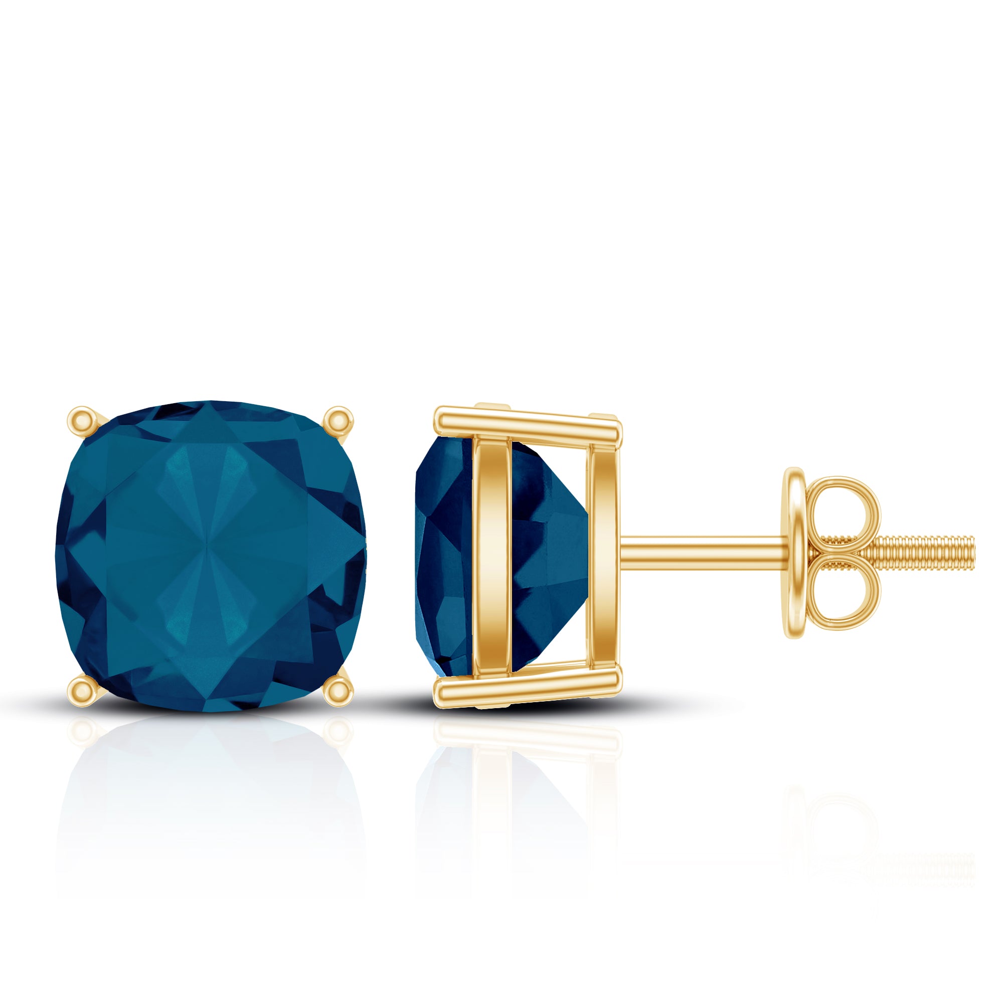 2.5 Carat Cushion Cut London Blue Topaz Stud Earrings AAA - Rosec Jewels