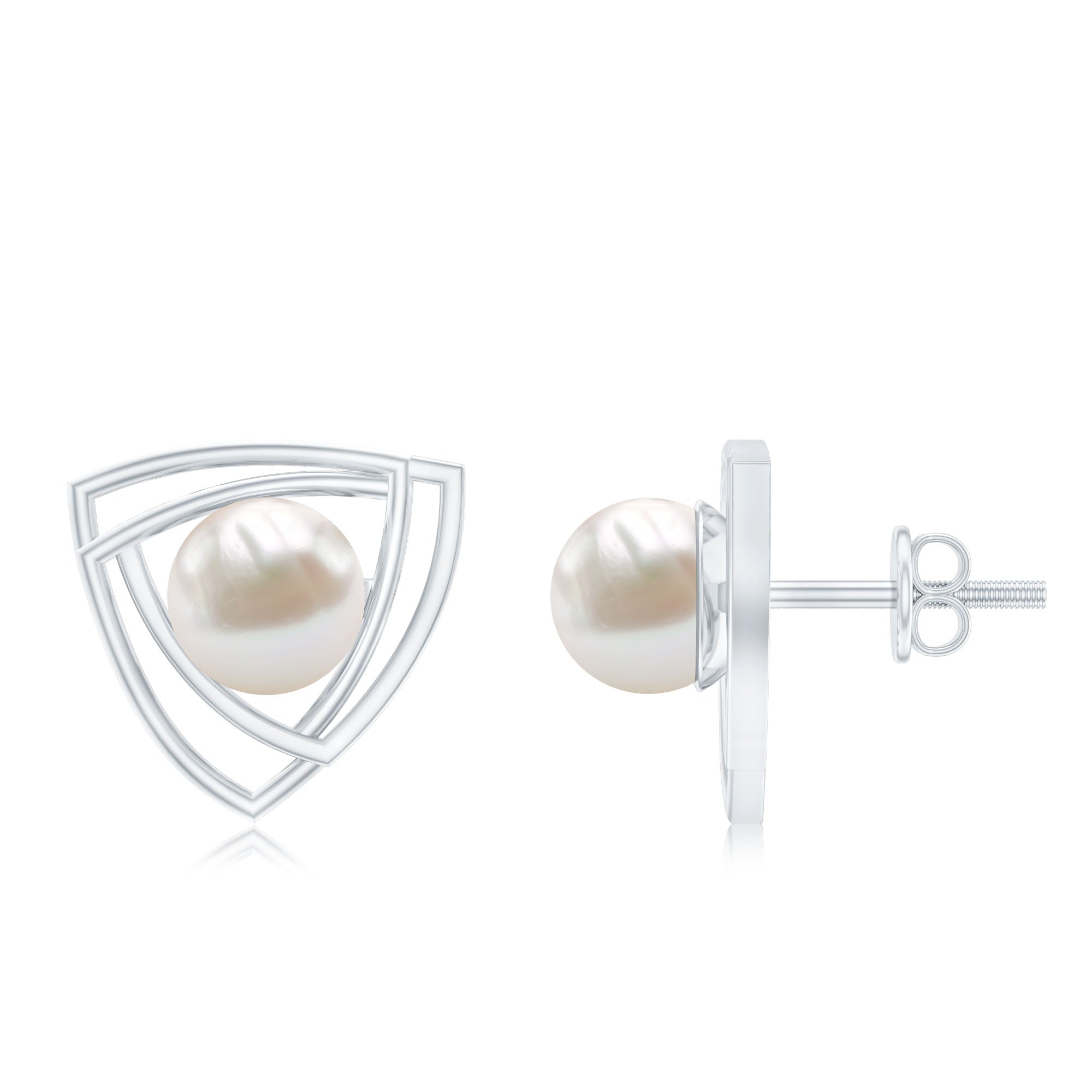 Round Shape Freshwater Pearl Statement Stud Earrings AAA - Rosec Jewels