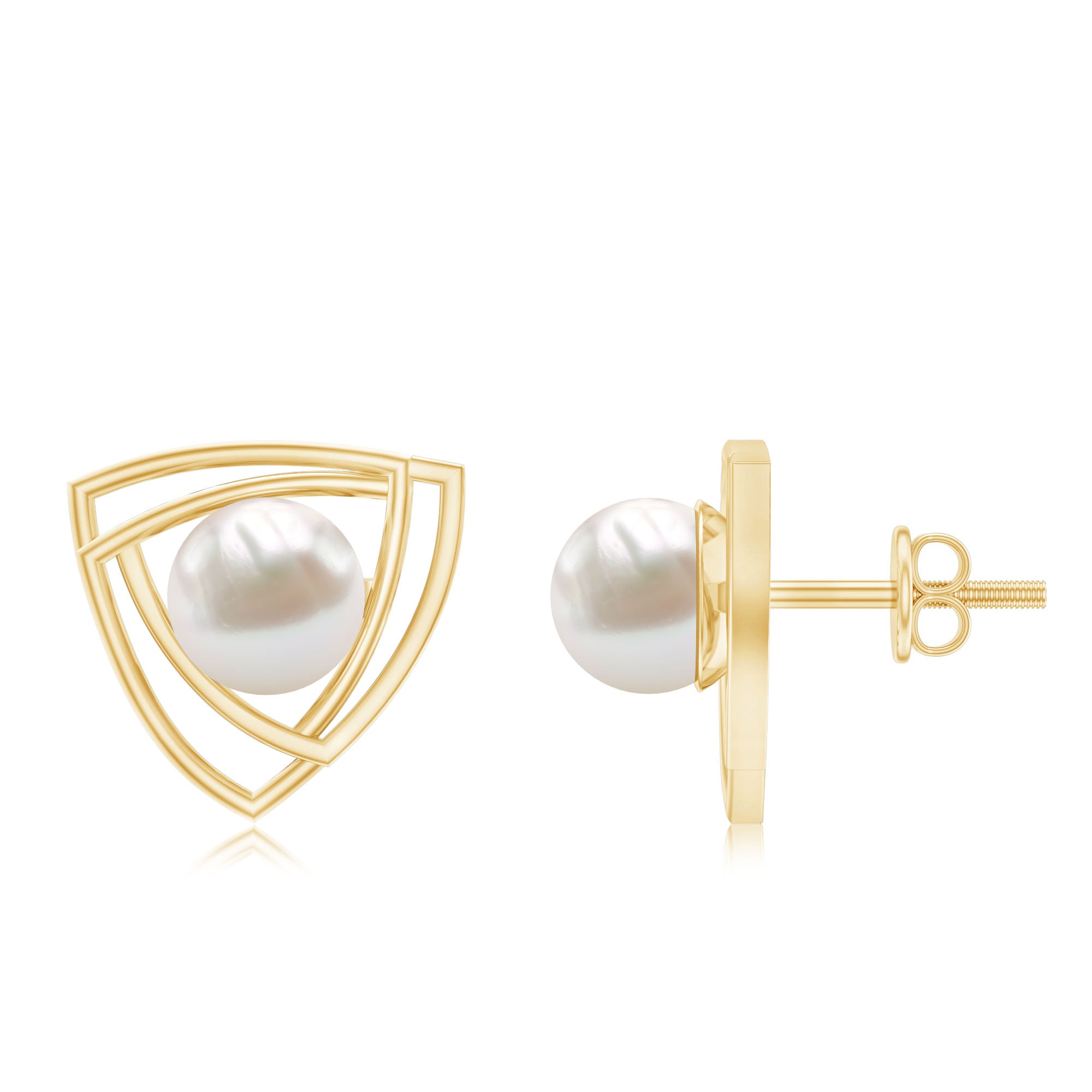 Round Shape Freshwater Pearl Statement Stud Earrings AAA - Rosec Jewels