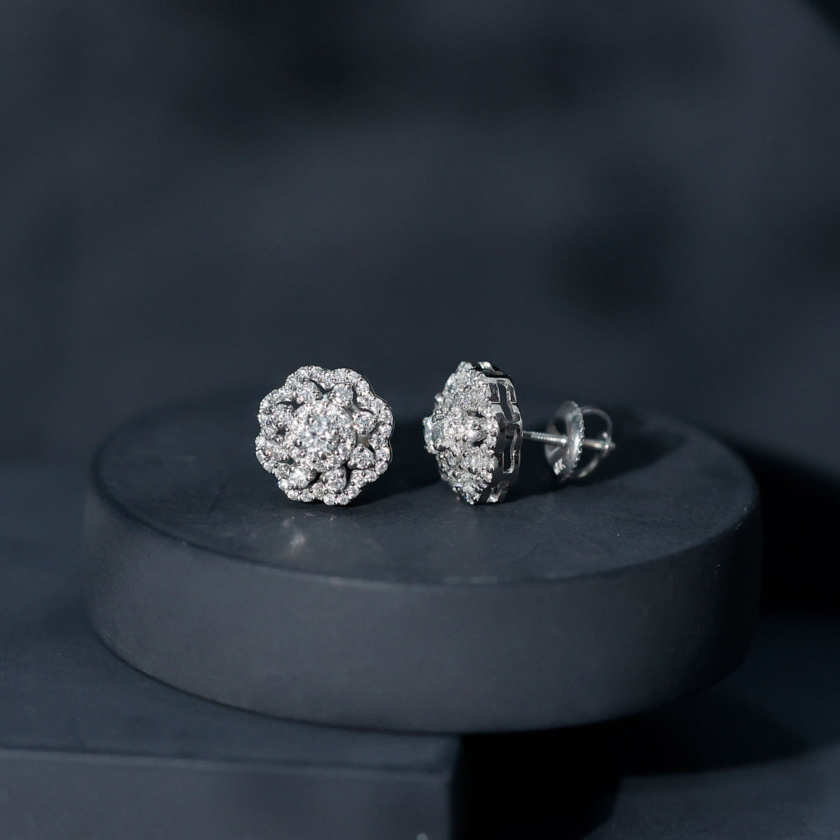 Certified Moissanite Big Flower Stud Earrings D-VS1 - Rosec Jewels
