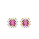 Natural Pink Tourmaline Stud Earrings with Diamond Halo AAA - Rosec Jewels