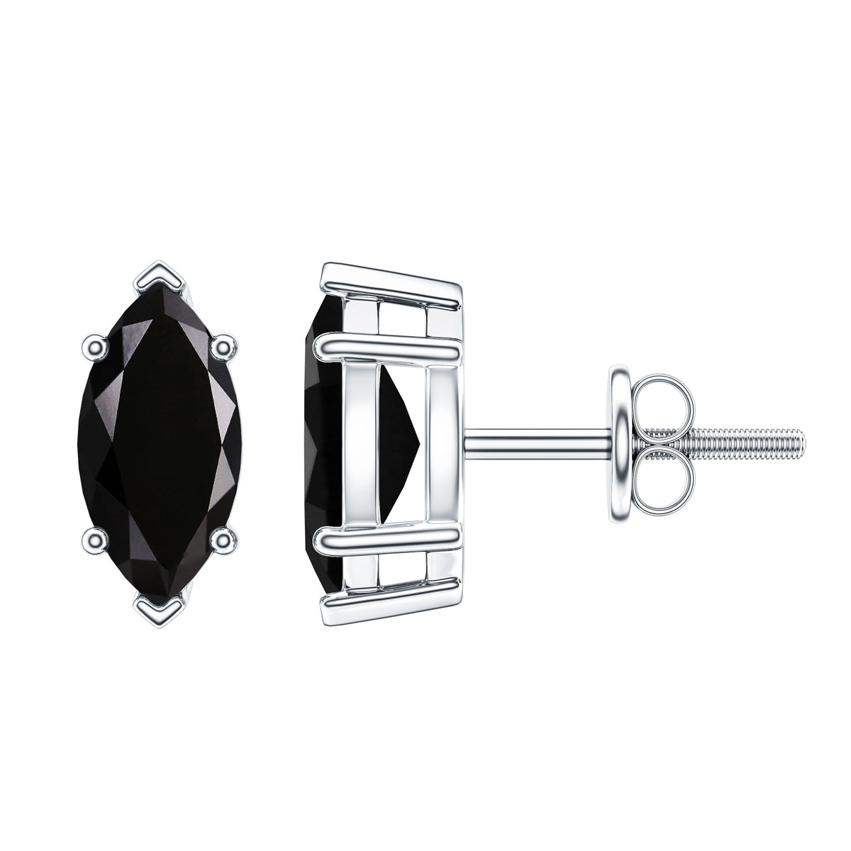 1.68 Carat Marquise Cut Lab Grown Black Diamond Stud Earrings AAAA ( Synthetic ) - Rosec Jewels
