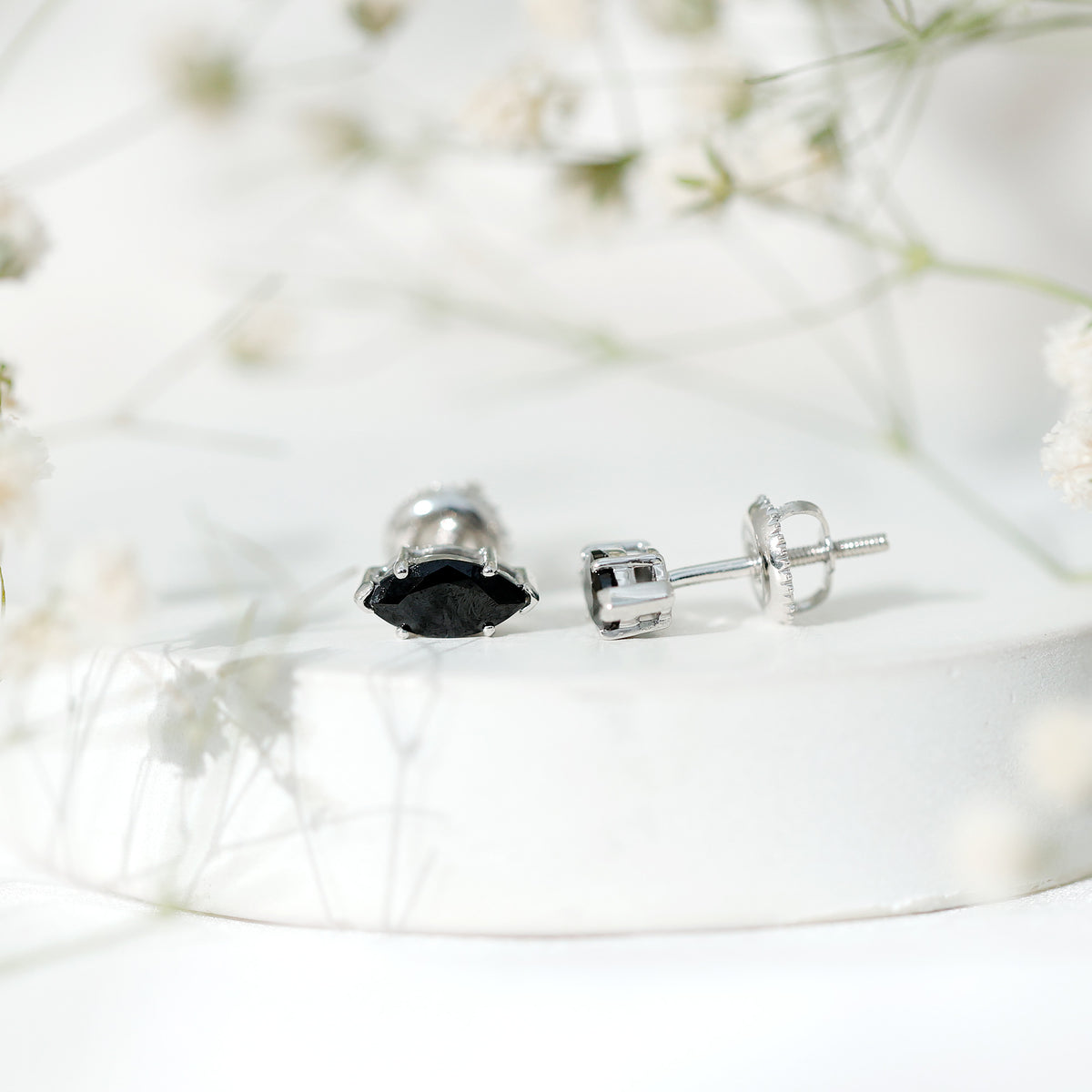 1.68 Carat Marquise Cut Lab Grown Black Diamond Stud Earrings AAAA ( Synthetic ) - Rosec Jewels