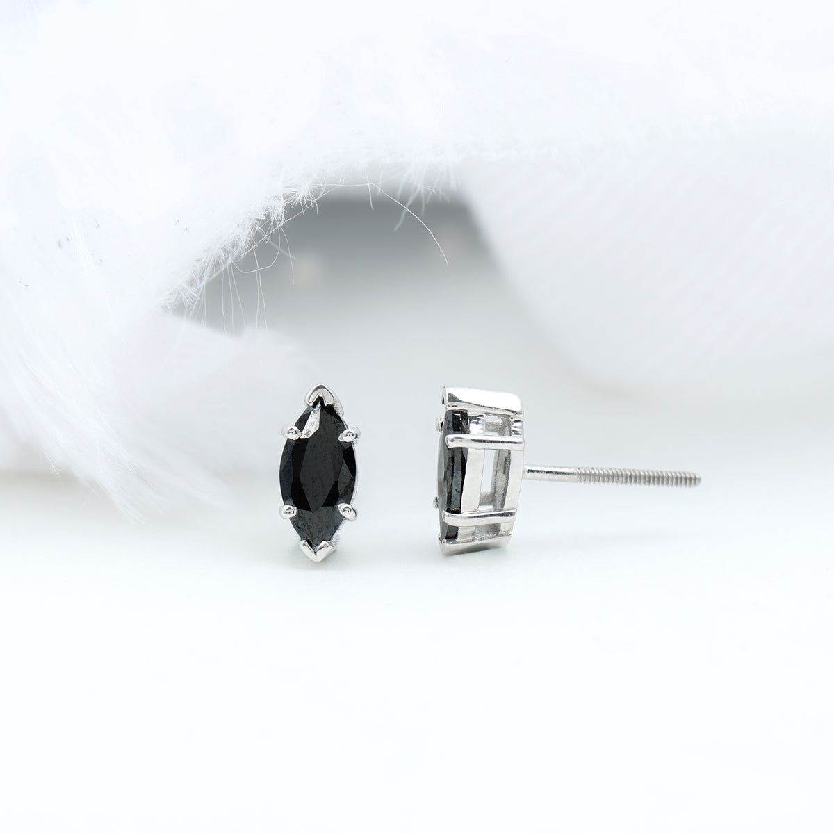 1.68 Carat Marquise Cut Lab Grown Black Diamond Stud Earrings AAAA ( Synthetic ) - Rosec Jewels