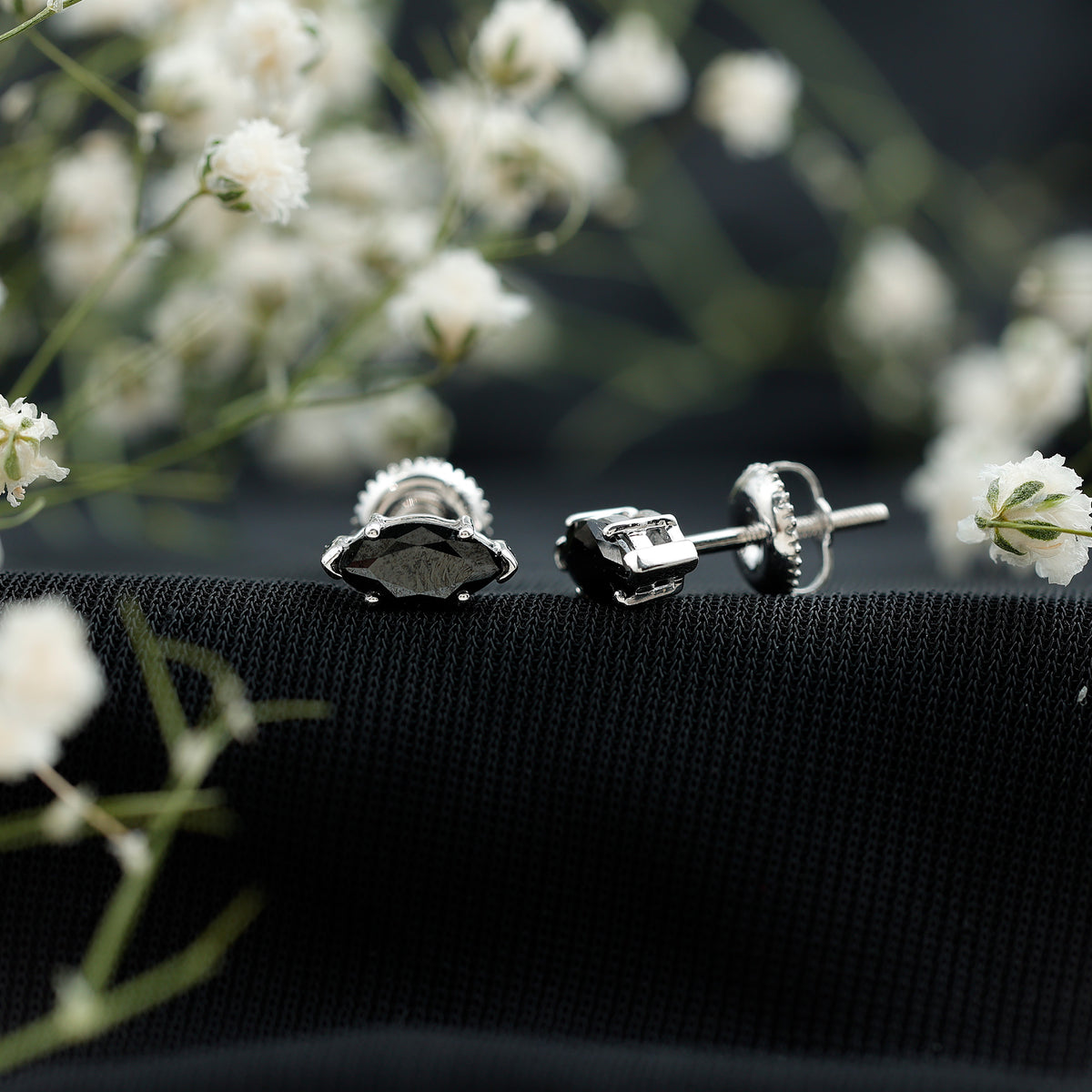 1.68 Carat Marquise Cut Lab Grown Black Diamond Stud Earrings AAAA ( Synthetic ) - Rosec Jewels