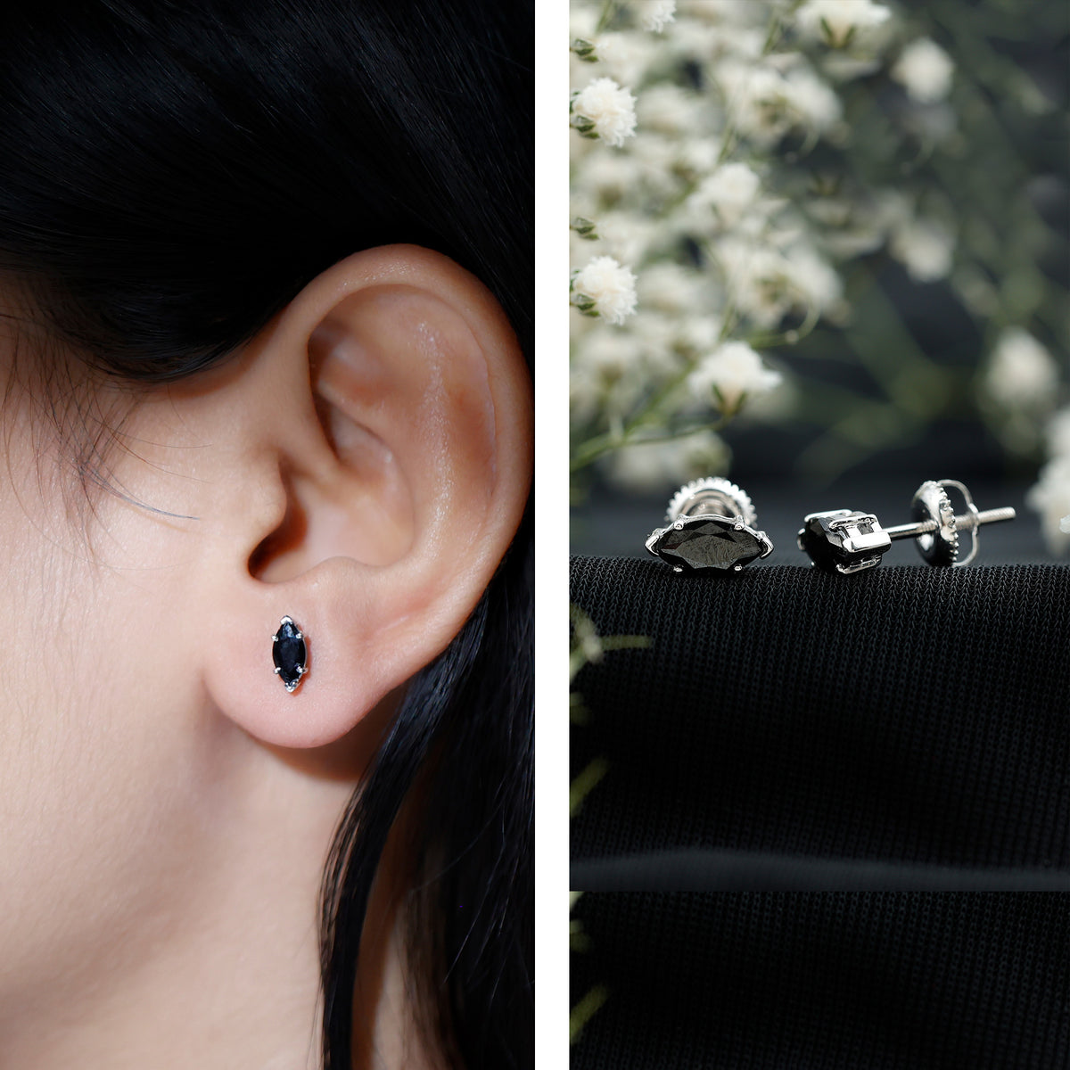 1.68 Carat Marquise Cut Lab Grown Black Diamond Stud Earrings AAAA ( Synthetic ) - Rosec Jewels