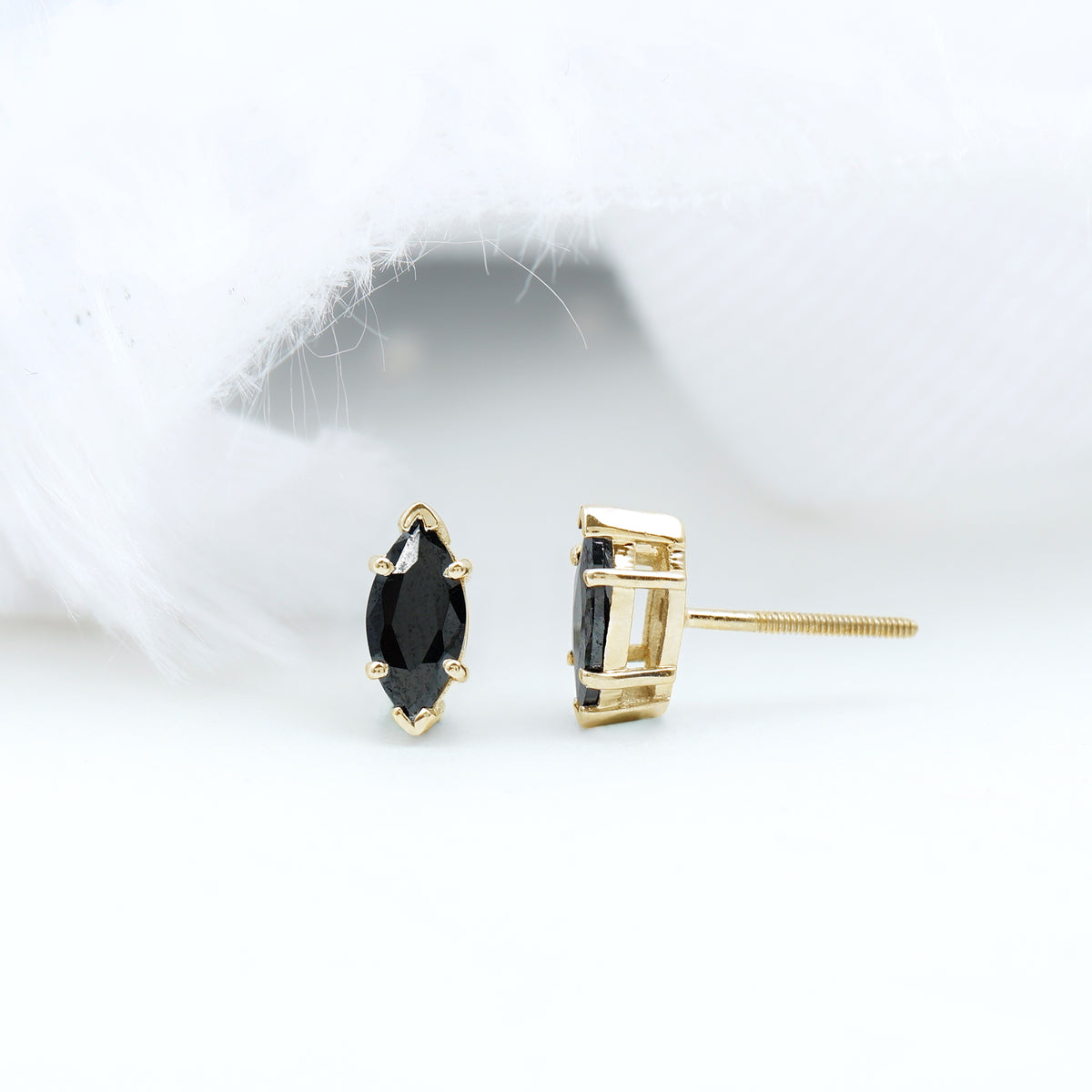 1.68 Carat Marquise Cut Lab Grown Black Diamond Stud Earrings AAAA ( Synthetic ) - Rosec Jewels