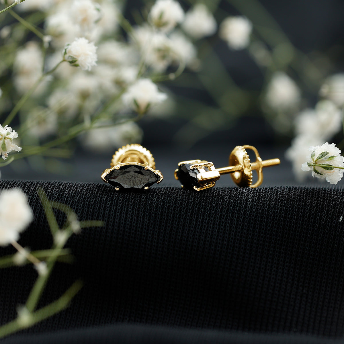 1.68 Carat Marquise Cut Lab Grown Black Diamond Stud Earrings AAAA ( Synthetic ) - Rosec Jewels
