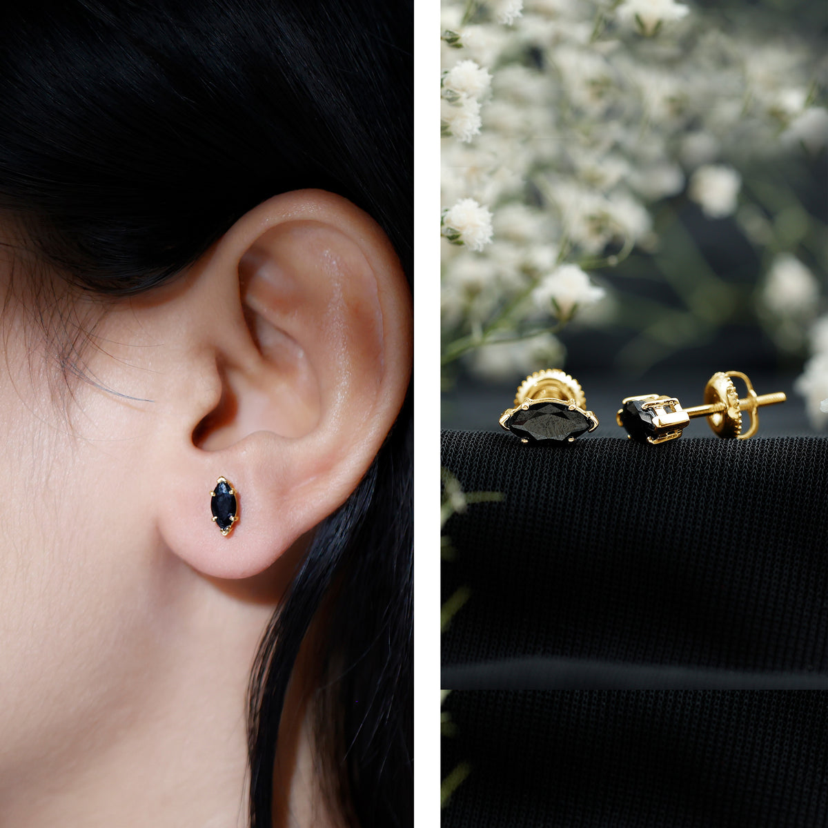 1.68 Carat Marquise Cut Lab Grown Black Diamond Stud Earrings AAAA ( Synthetic ) - Rosec Jewels