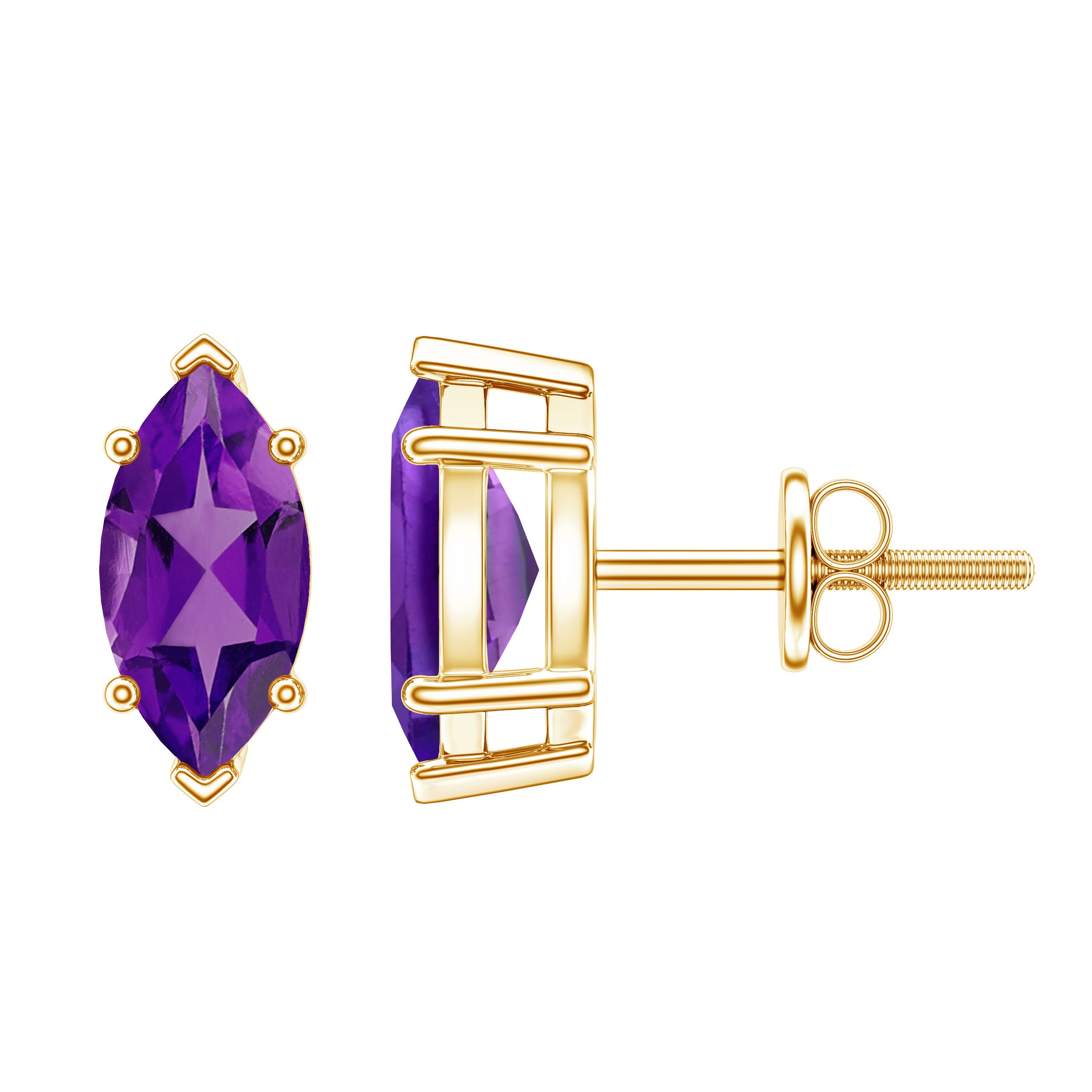 1.48 Carat Marquise Cut Amethyst Solitaire Stud Earrings AAA - Rosec Jewels