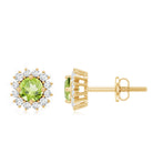 Natural 1 Carat Peridot Stud Earrings with Diamond Halo AAA - Rosec Jewels