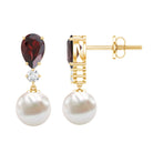 Genuine Freshwater Pearl Drop Earrings with Garnet AAA - Rosec Jewels
