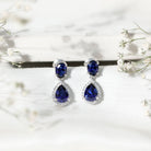 Lab Grown Blue Sapphire Bridal Dangle Earrings with Moissanite AAAA - Rosec Jewels