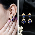 Lab Grown Blue Sapphire Bridal Dangle Earrings with Moissanite AAAA - Rosec Jewels