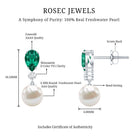 Freshwater Pearl Drop Dangle Earrings With Created Emerald AAA - Rosec Jewels