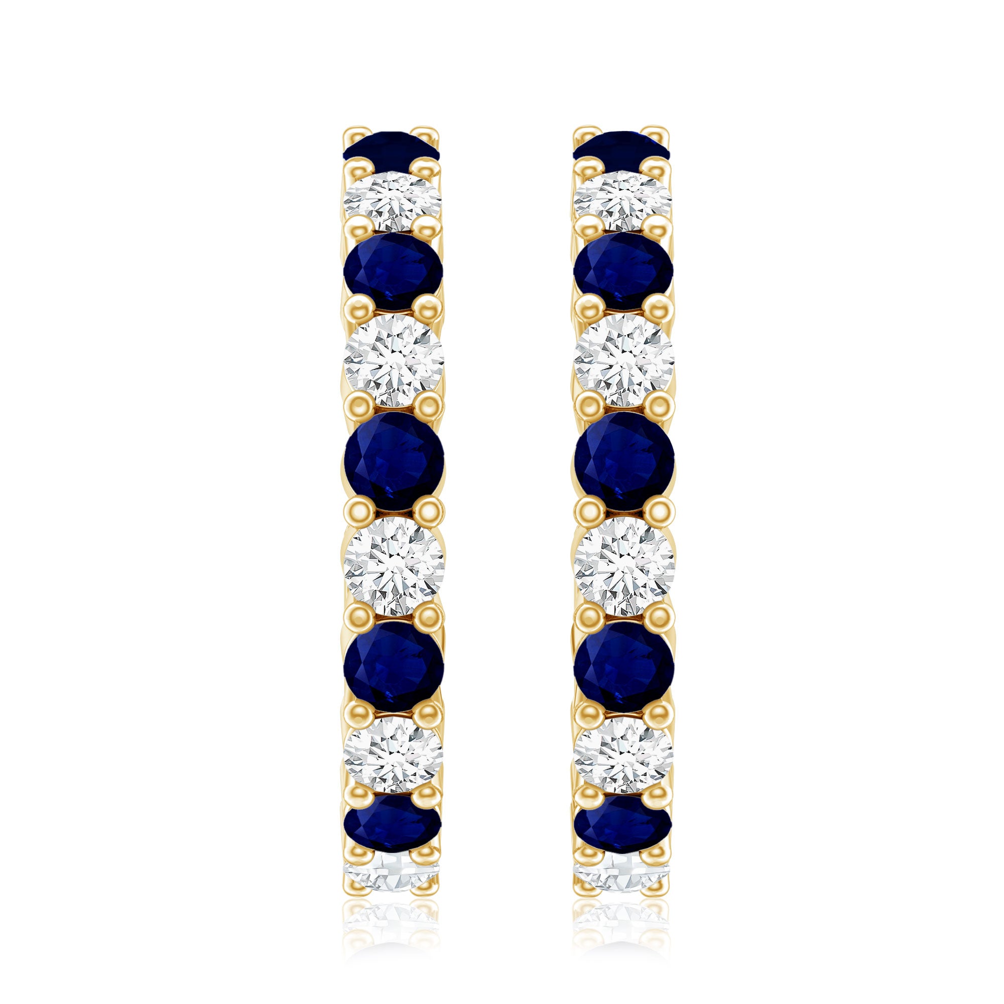 Round Blue Sapphire and Diamond Hinged Hoop Earrings with Certificate AAA - Rosec Jewels