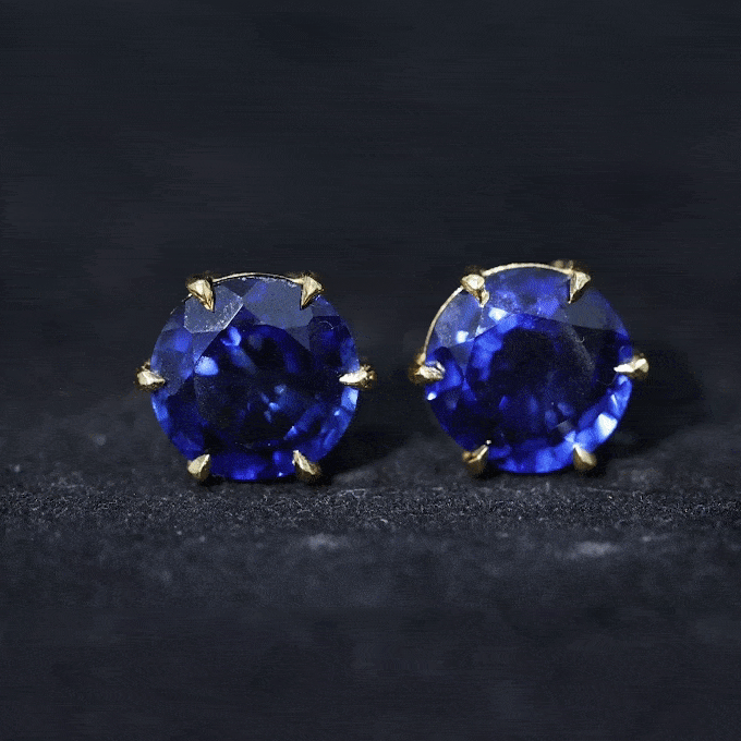 Round Lab Grown Blue Sapphire Solitaire Stud Earrings AAAA - Rosec Jewels