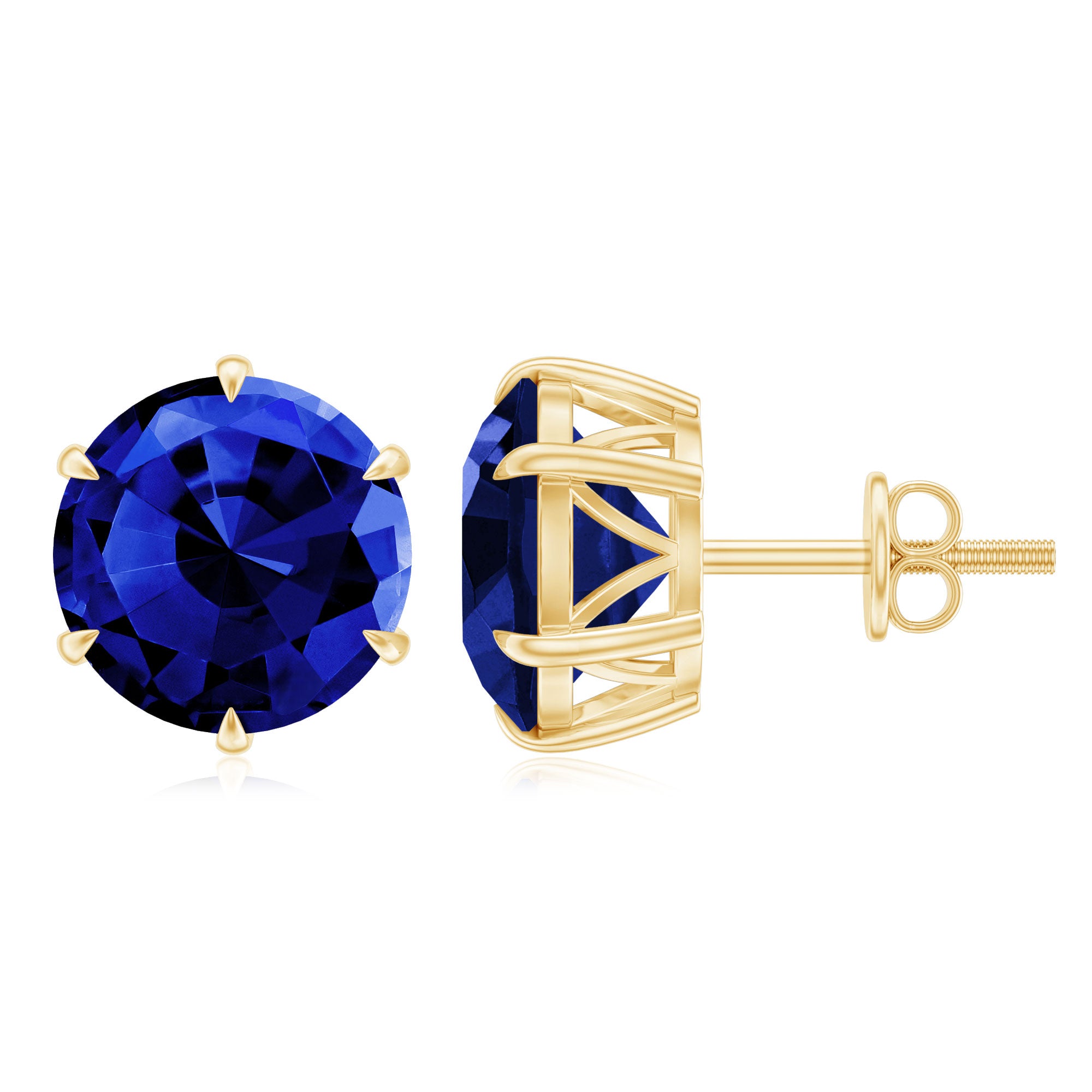 Round Lab Grown Blue Sapphire Solitaire Stud Earrings AAAA - Rosec Jewels