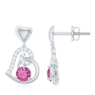 Real Pink Tourmaline and Diamond Heart Drop Earrings AAA - Rosec Jewels