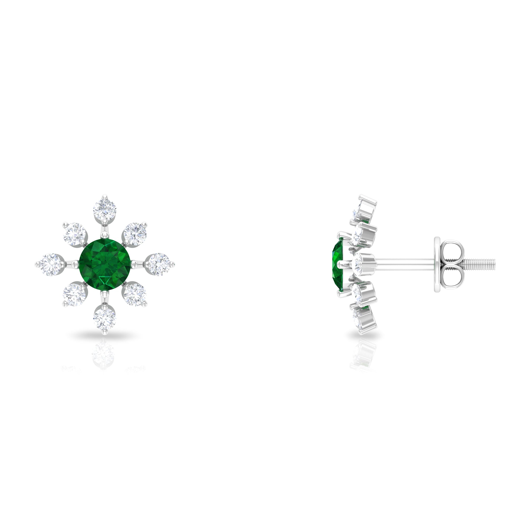 Certified Emerald and Diamond Contemporary Flower Stud Earrings