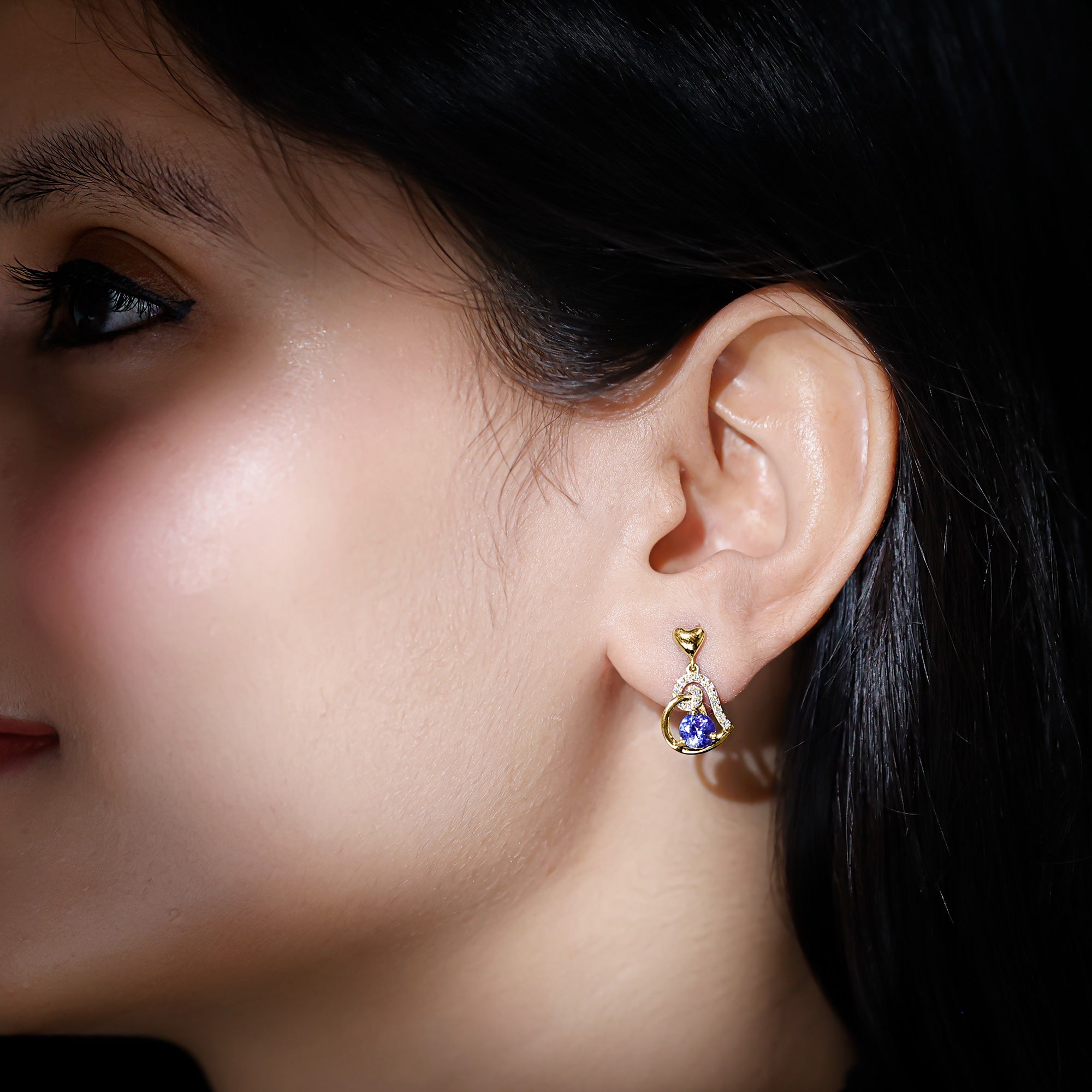 1 Carat Tanzanite and Diamond Heart Drop Earrings AAA - Rosec Jewels