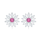 Round Pink Tourmaline Flower Stud Earrings with Diamond AAA - Rosec Jewels