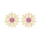 Round Pink Tourmaline Flower Stud Earrings with Diamond AAA - Rosec Jewels