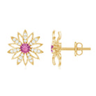 Round Pink Tourmaline Flower Stud Earrings with Diamond AAA - Rosec Jewels