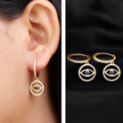 Real Blue Sapphire and Diamond Evil Eye Hoop Drop Earrings AAA - Rosec Jewels