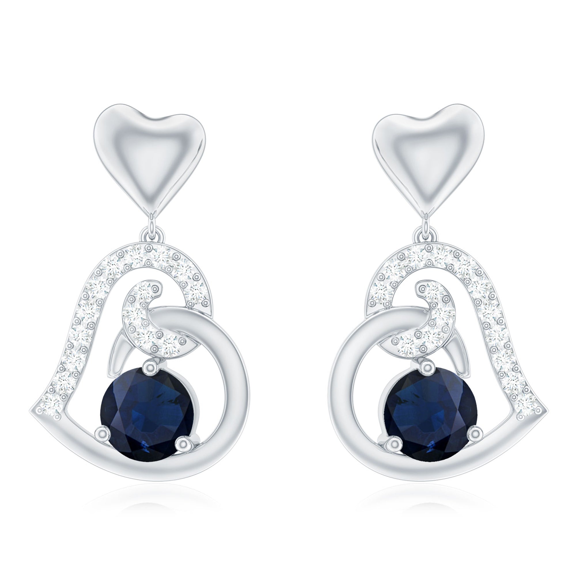 Real 0.8 Carat Blue Sapphire and Diamond Dangling Earrings AAA - Rosec Jewels