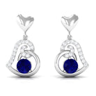 Real 0.8 Carat Blue Sapphire and Diamond Dangling Earrings AAA - Rosec Jewels
