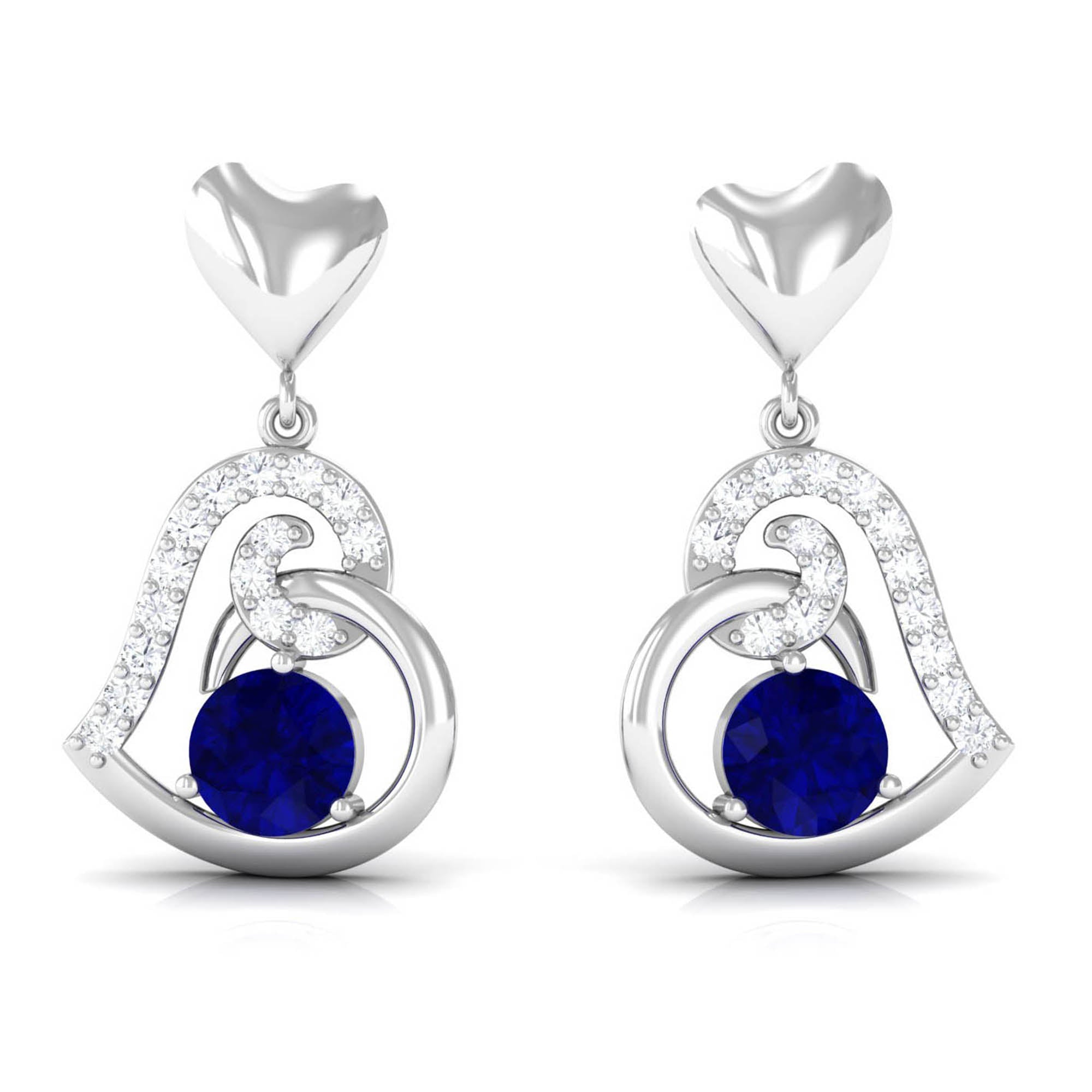 Real 0.8 Carat Blue Sapphire and Diamond Dangling Earrings AAA - Rosec Jewels
