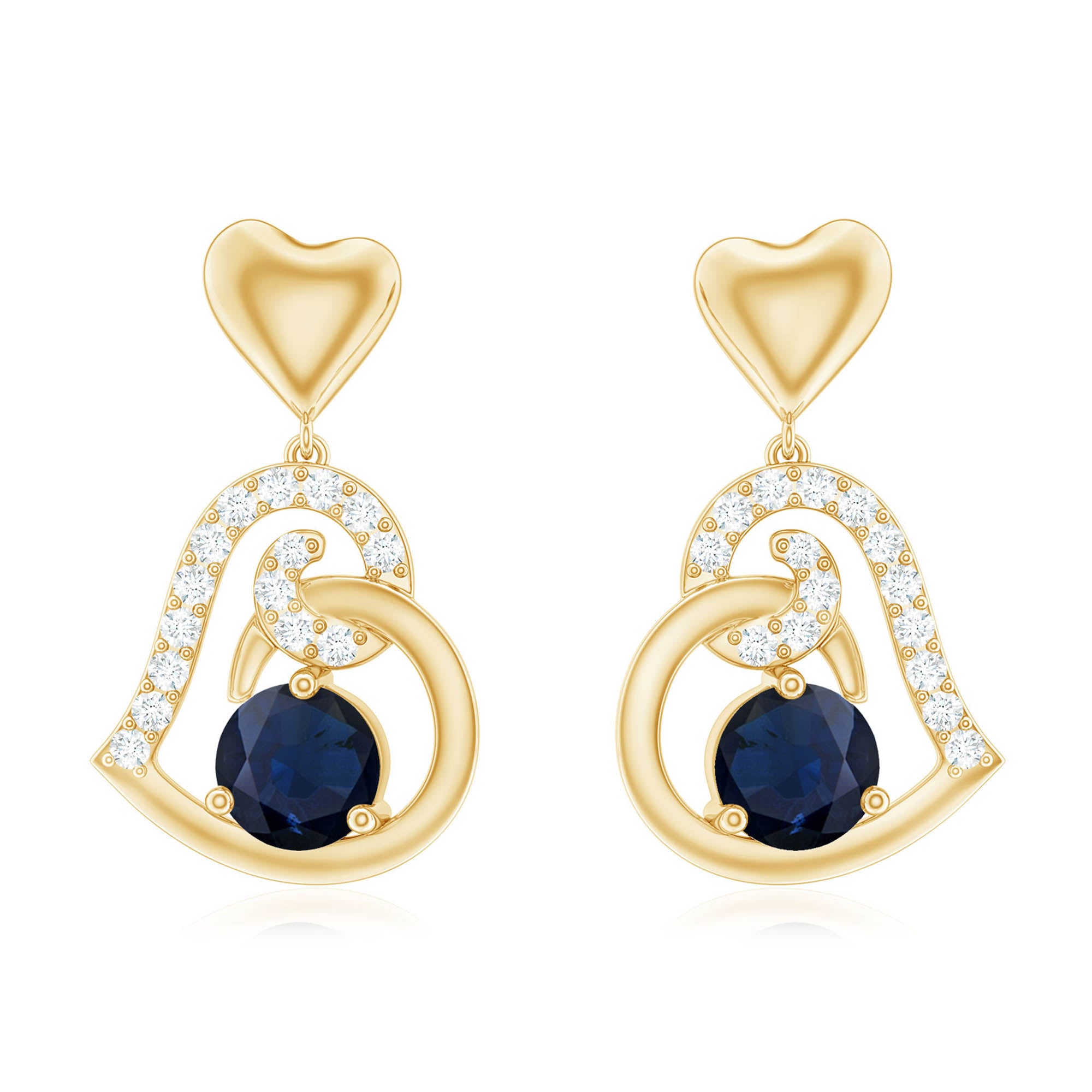 Real 0.8 Carat Blue Sapphire and Diamond Dangling Earrings AAA - Rosec Jewels
