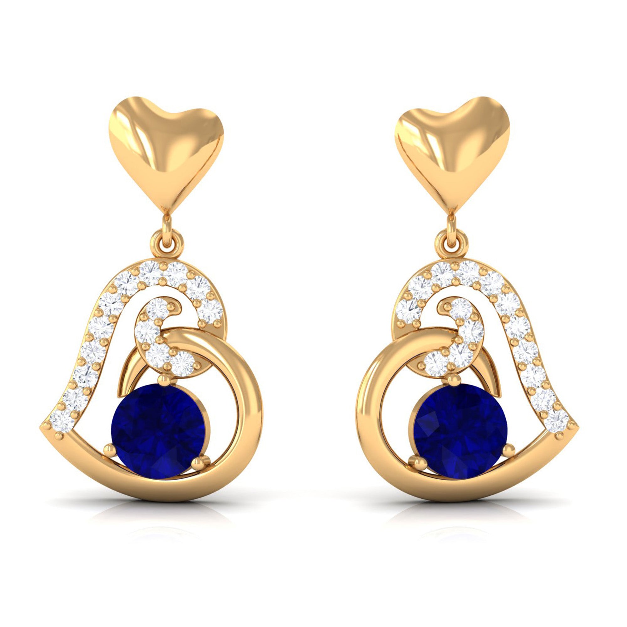 Real 0.8 Carat Blue Sapphire and Diamond Dangling Earrings AAA - Rosec Jewels