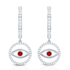 Lab Created Ruby and Moissanite Evil Eye Hoop Drop Earrings AAAA - Rosec Jewels