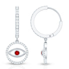 Lab Created Ruby and Moissanite Evil Eye Hoop Drop Earrings AAAA - Rosec Jewels