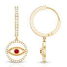Lab Created Ruby and Moissanite Evil Eye Hoop Drop Earrings AAAA - Rosec Jewels