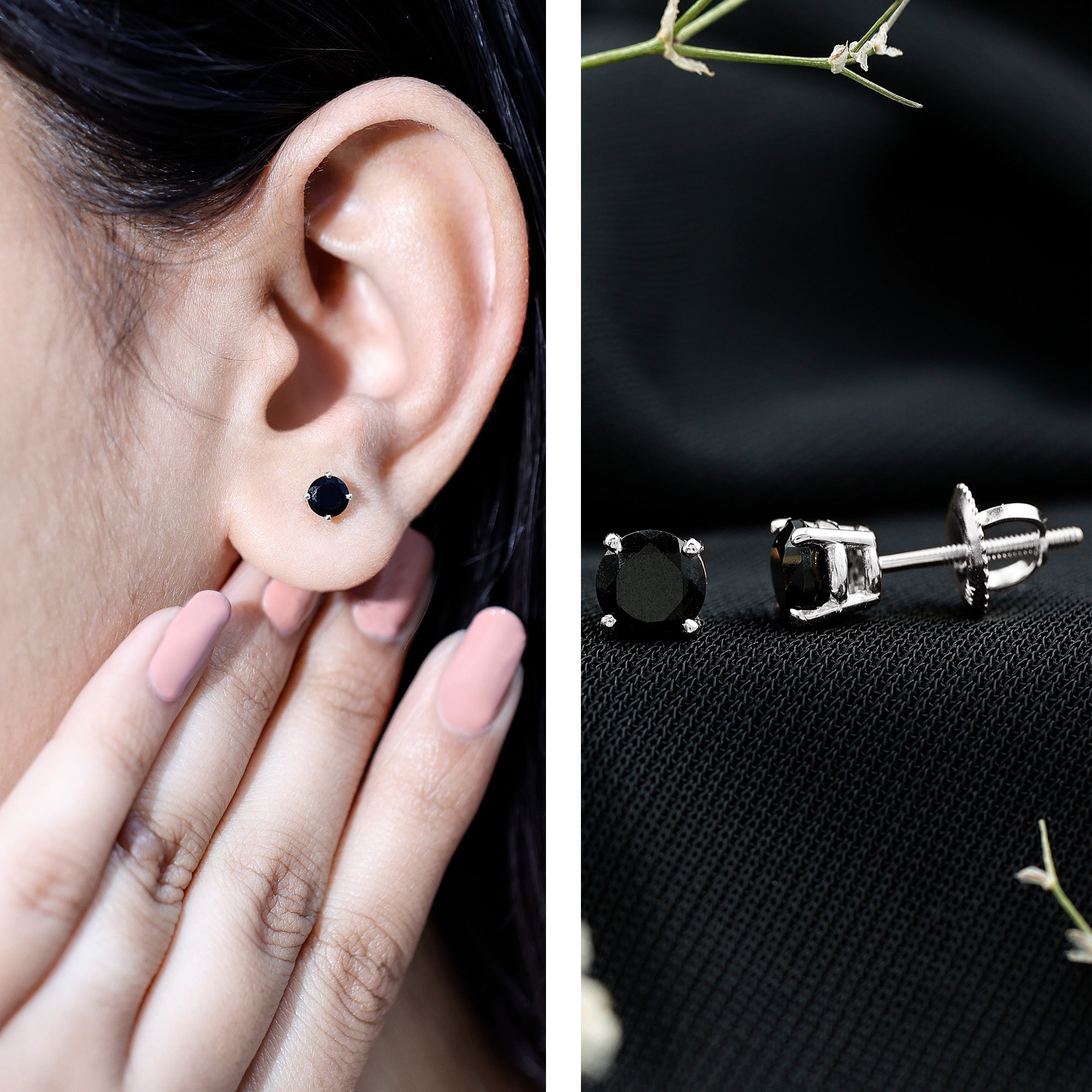 Natural Black Onyx Stud Earrings for Everyday AAA - Rosec Jewels