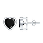Bezel Set Black Onyx Heart Stud Earring AAA - Rosec Jewels