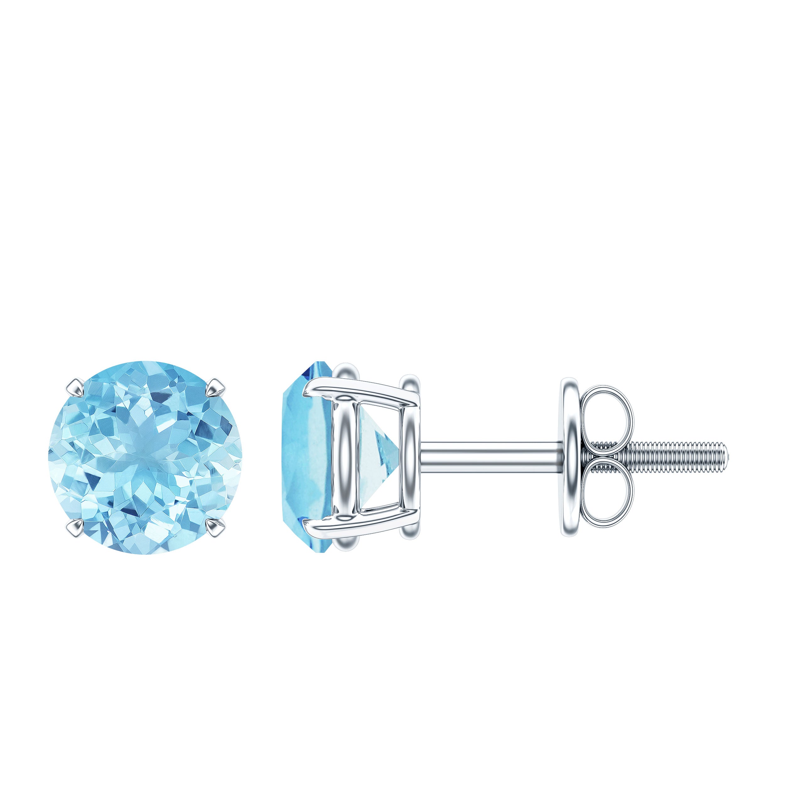 Certified Natural Aquamarine Everyday Earrings with Screw Back AAA - Rosec Jewels