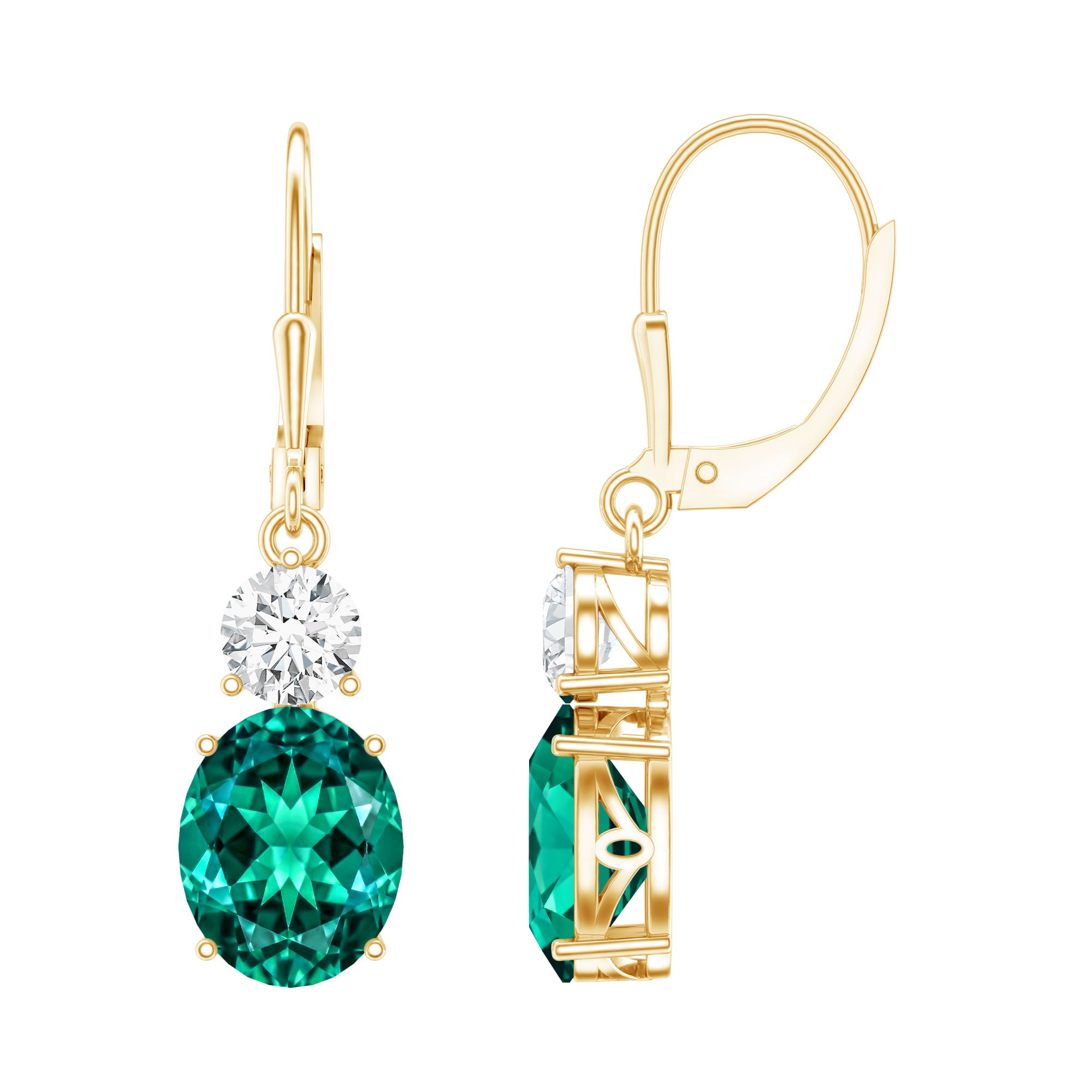 Lab Grown Emerald Oval Drop Earrings With Moissanite AAAA - Rosec Jewels