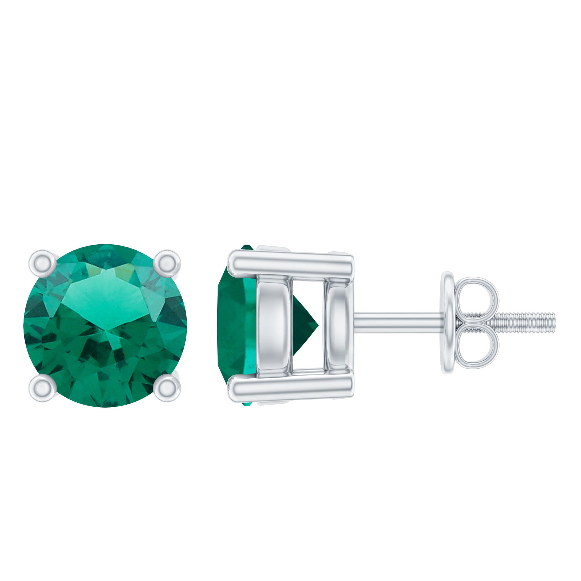 Rosec Jewels-Minimalist Solitaire Lab Grown Emerald Stud Earrings in Silver