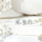 2 Carat Moissanite Solitaire Stud Earrings with Screw Backs D-VS1 - Rosec Jewels