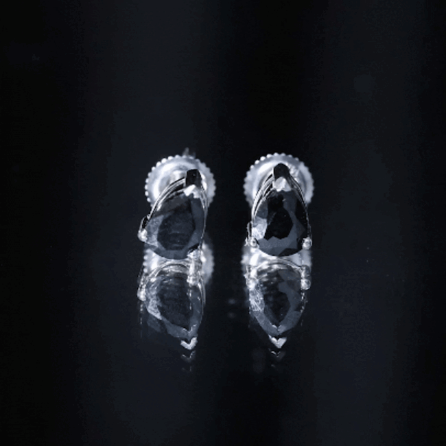 Certified Real Pear Shaped Black Spinel Earrings with Screw Back AAA - Rosec Jewels