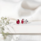 Solitaire 1.5 Carat Pear Shaped Lab Created Ruby Stud Earrings AAAA - Rosec Jewels