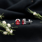 Solitaire 1.5 Carat Pear Shaped Lab Created Ruby Stud Earrings AAAA - Rosec Jewels
