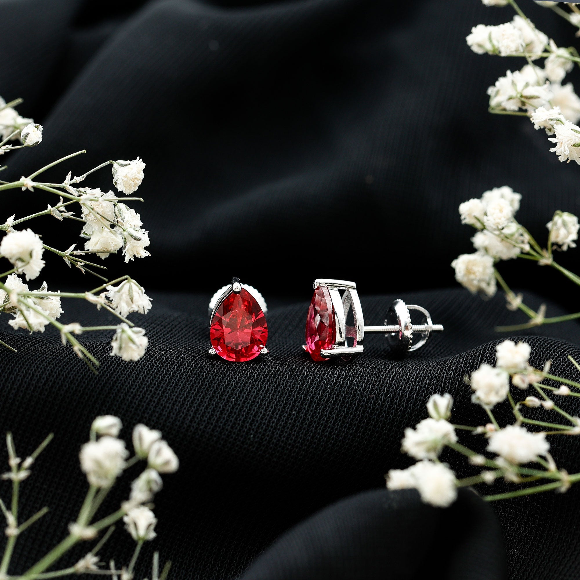 2 Carat Lab Created Ruby Teardrop Stud Earrings for Women AAAA - Rosec Jewels