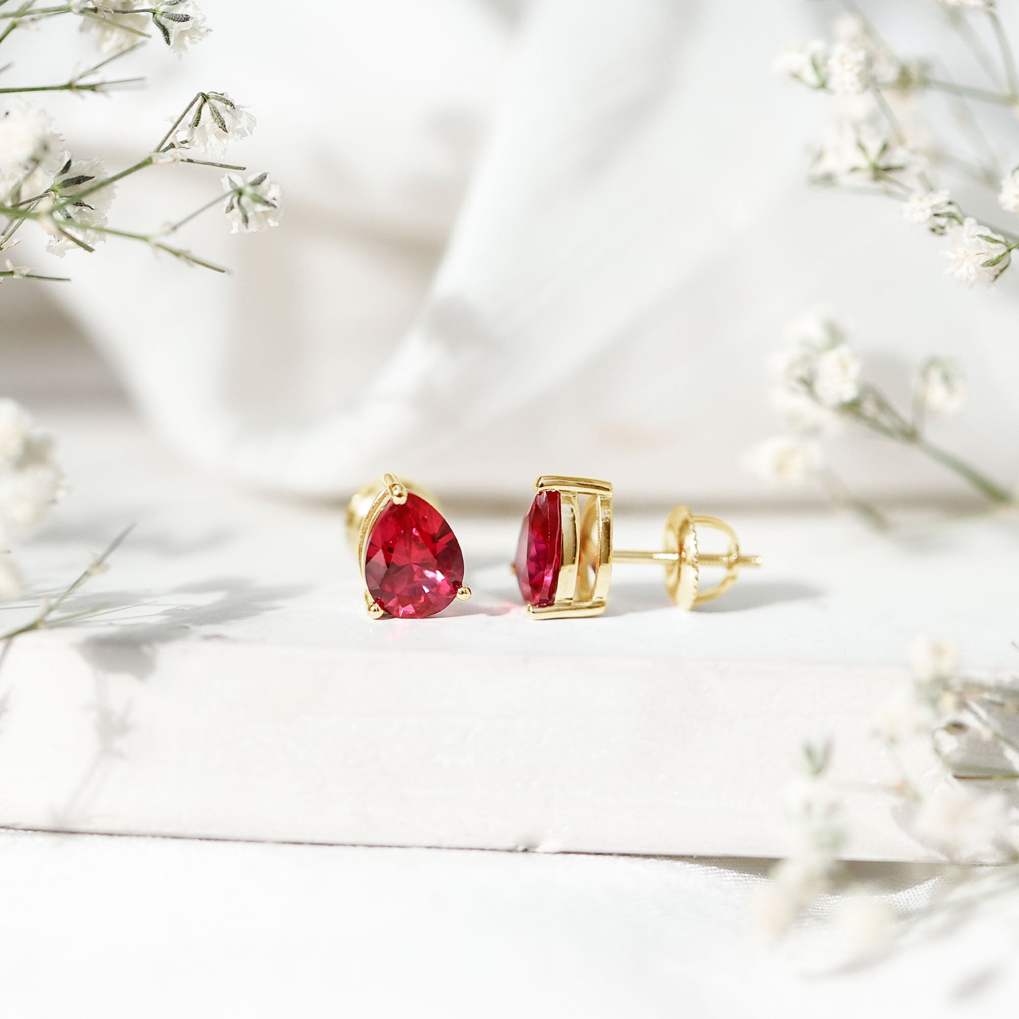 2 Carat Lab Created Ruby Teardrop Stud Earrings for Women AAAA - Rosec Jewels